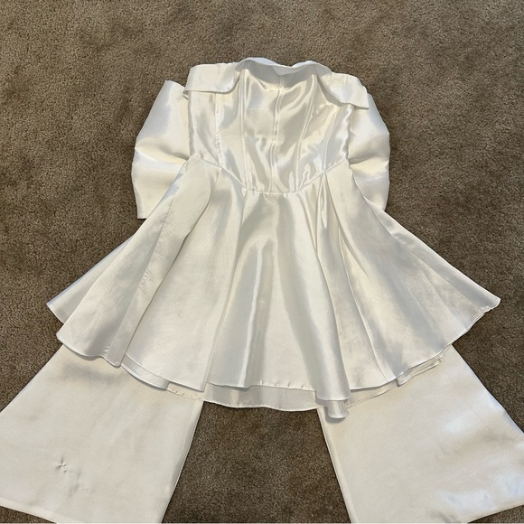 ASOS LUXE Corseted Strapless Bandeau Bowback Satin Mini Dress in White - Picture 6 of 8